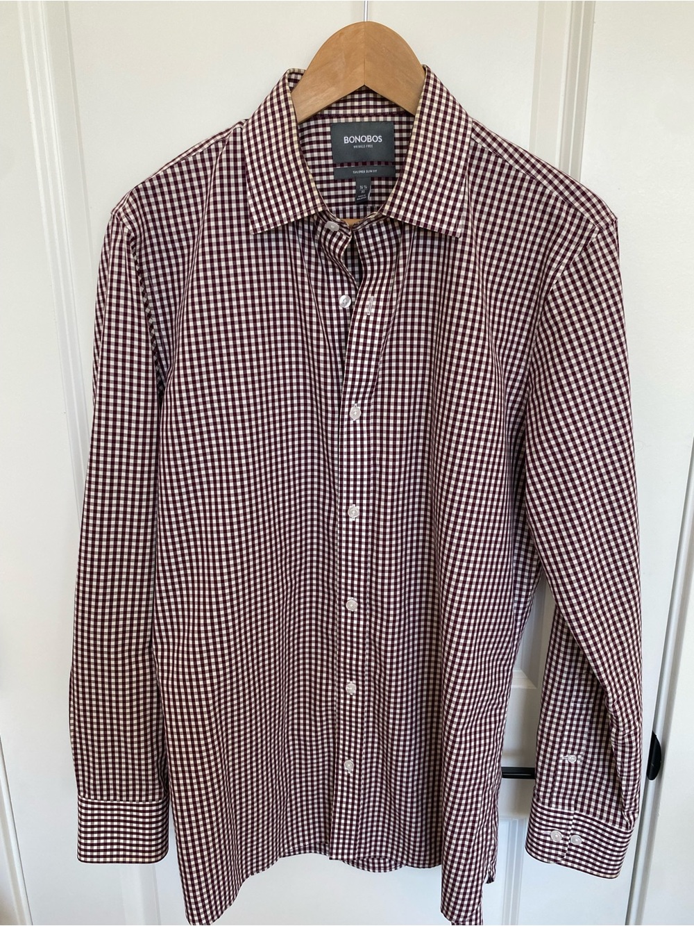 Bonobos Men's Tailored Slim Fit Burgundy and White Gingham Dress Shirt